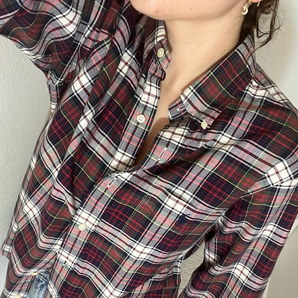 Ralph Lauren Plaid button down red green gorpcore granola Christmas holiday 90s